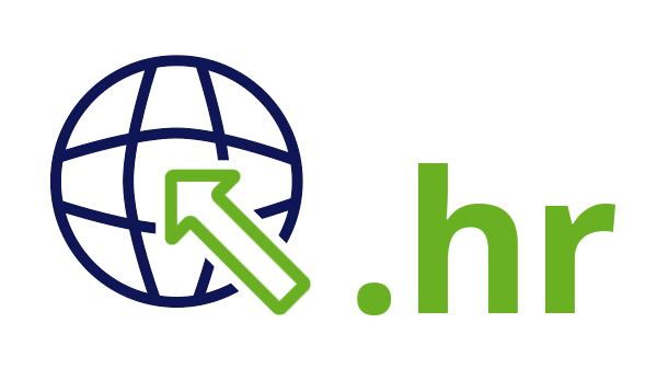 Internet landcode Kroatië .hr - donkerblauwe open wereldbol - groene pijl - groene internetextensie op transparante achtergrond - 600 * 337 pixels 